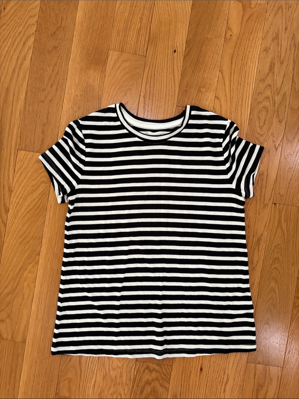 a new day Black and White Striped Crewneck Tee